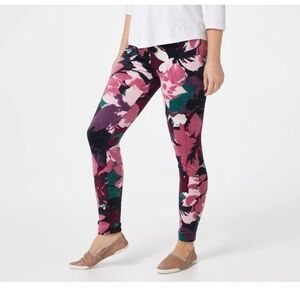 Cuddl Duds Women's Double Plush Velour Leggings Floral Pink Purple XL